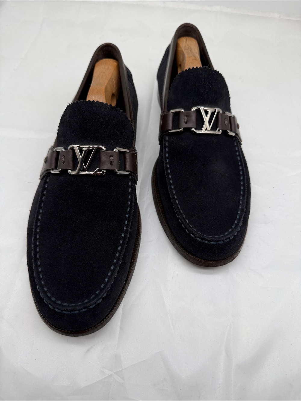 Louis Vuitton Black Suede Loafers with Silver LV Bit